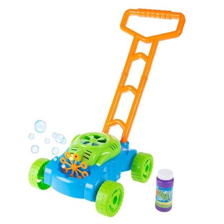 HEY PLAY Hey Play 80-1706V038 Bubble Lawn Mower - Toy Push Lawnmower Bubble Blower Machine; Blue; Green & Orange 80-1706V038